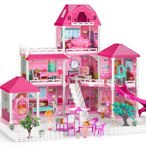 JUKUDAHU Villa Playset for Girls Ages 37 3Story 8 Room House with 2 Dolls Furniture and Accessories Indoor Playset Girls Toys for Ages 68 Pretend Toddler Toy Birthday Gifts for Kids 48