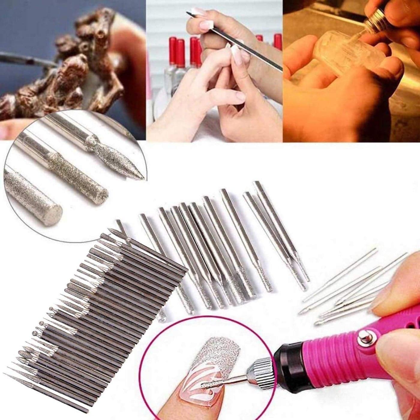 DIY Crafts 30 Pcs Diamond Rotary Burr Drill Bit Set Engraving Tools 3mm Shanks Pattern No 1 Diamond Burr