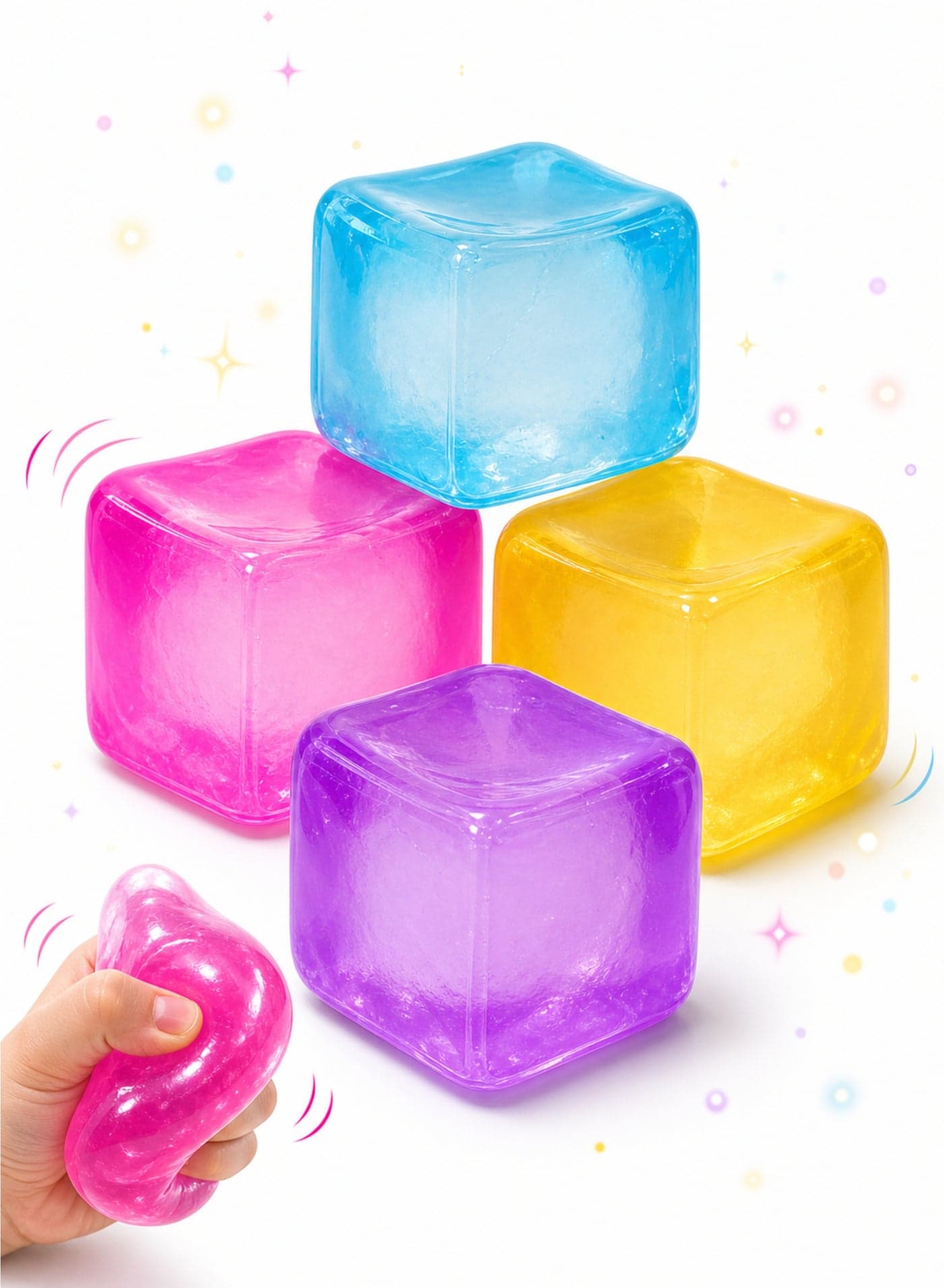 ARGT Squish It Squeeze It Jelly Cube Squishy Toy Pink, Stress Relief Fidget Toy For Kids, Ages 3+