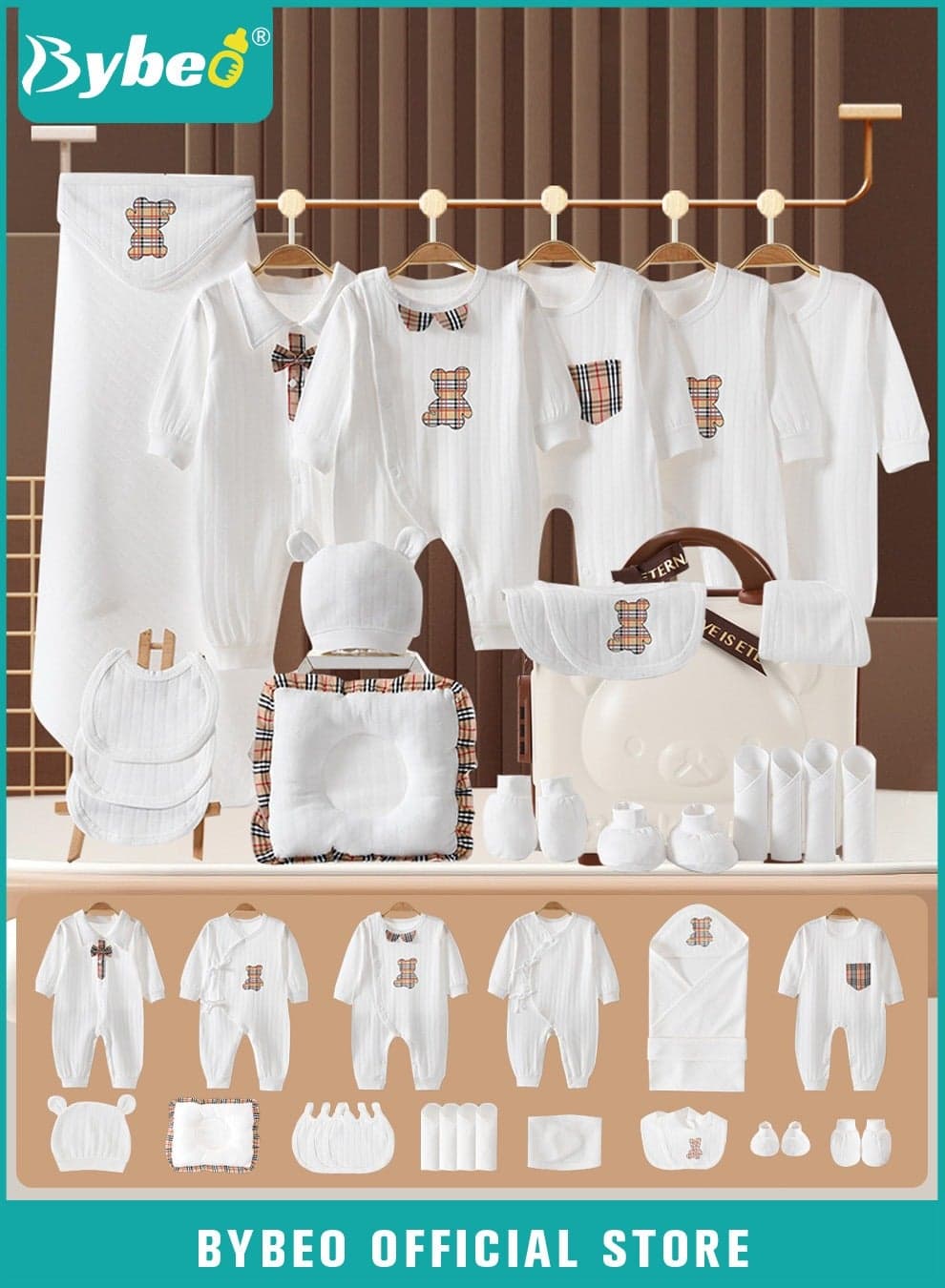 23PCS Newborn Baby Gifts Set, Newborn Layette Gift Set, Baby Clothes Accessories Set for Boys and Girls, Premium Cotton, Perfect Gift Box with Beautifully Suitcase for Spring Summer Autumn Winter