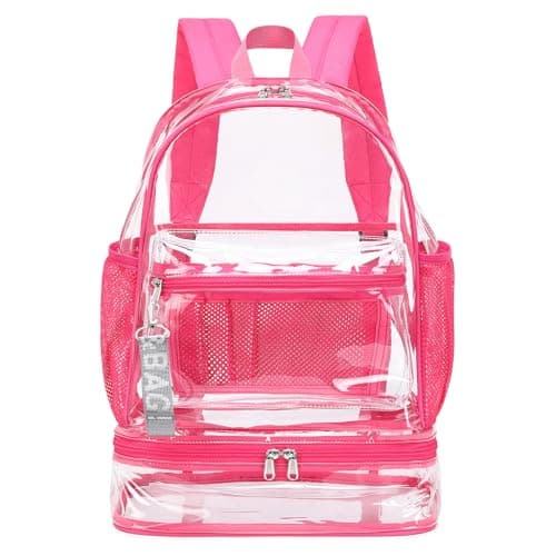 mygreen Clear Backpack with Bottom Compartment for Lunch Box or Shoes 2in1 Design for School Sports Work Stadium Security Travel College Rose Pink
