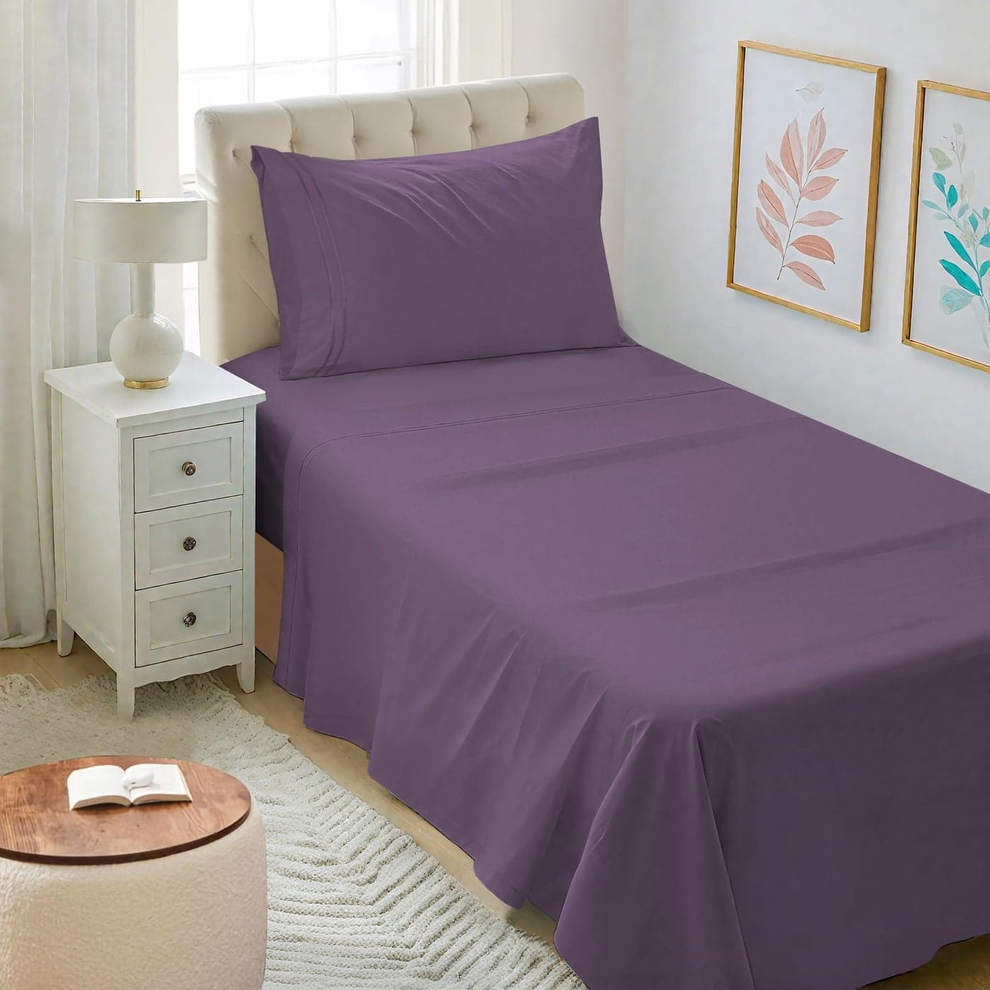 Mejoroom Twin XL Sheet Set Hotel Luxury Microfiber Sheet Pillowcase Sets Fits College Dorm Room Mattress Soft Breathable Wrinkle Fade Resistant 3 Piece Purple