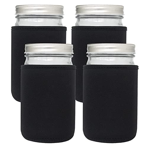 Xumbtvs 32oz Wide Mouth Mason Jar Sleeve 4 Pcs Insulated Cozy Neoprene Canning Cover fits 24oz and 32oz Regular Mouth Mason jarsBlack