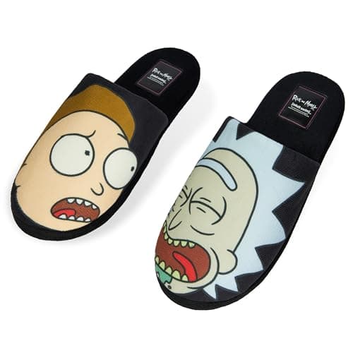 RICK AND MORTY Men's Slippers - Indoor House Shoes Teenagers Mens Sliders Size 8-13 Non Slip Lounge Wear Gifts for Him (Multicolor, 12-13)
