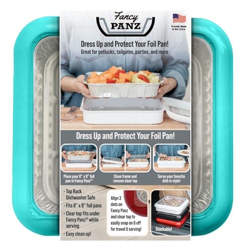 Fancy Panz - Aqua 8x8 Aluminum Foil Pan Carrier with Lid - Elevated Food Serving Tray - Portable & Insulated Casserole Carrier with Lid - Made in The USA Hosting Essentials