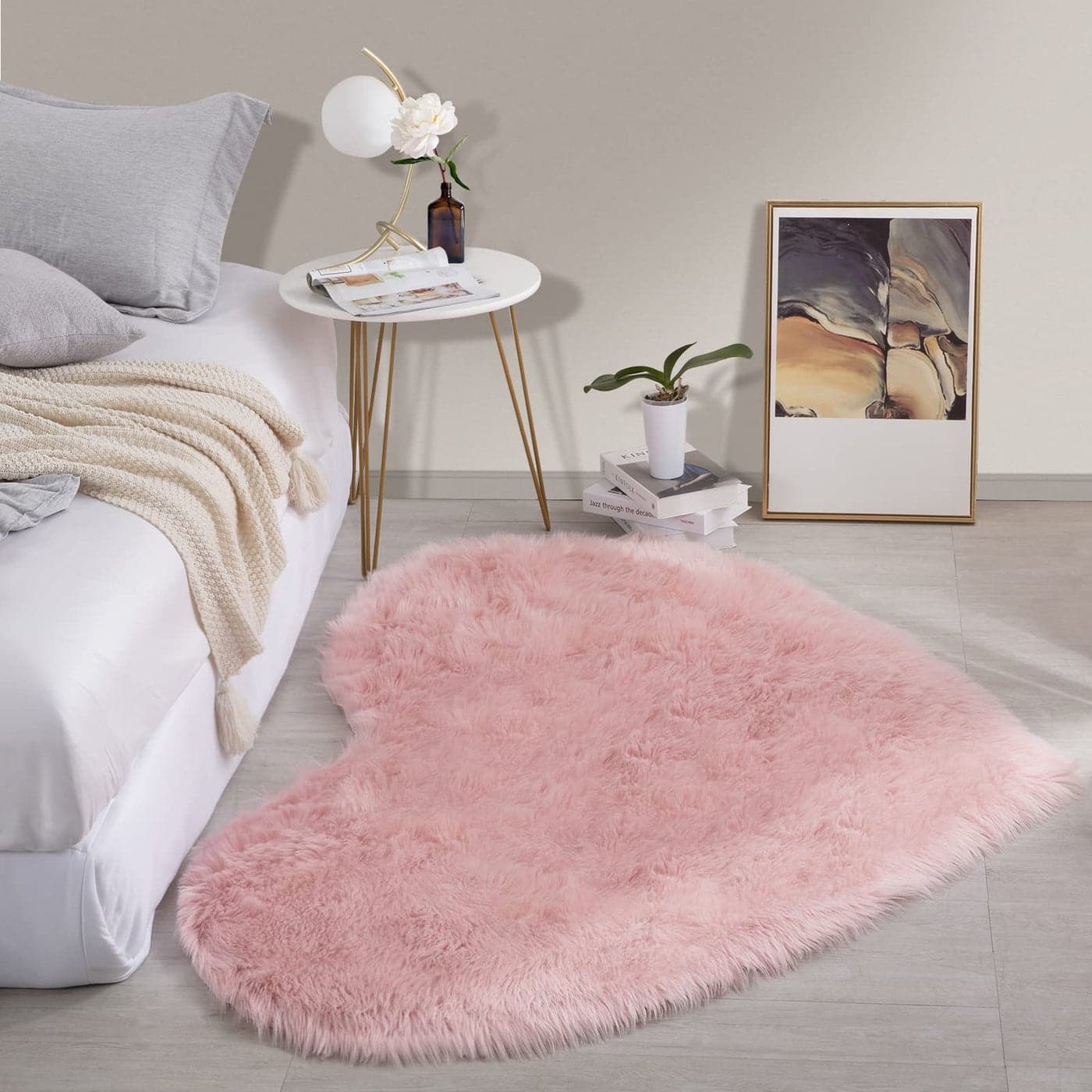 HOMBYS Fluffy 4x6 Faux Fur Heart Shaped Area Rug for Living Room Bedroom Soft Large Pink Faux Sheepskin Play Carpet for Kids Baby Girls and Pets Plush Furry Decor Shaggy Feet Mat for Bedside