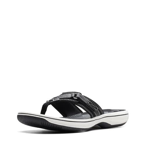 Clarks Women's Breeze Sea Flip-Flop, Black Synthetic, 6