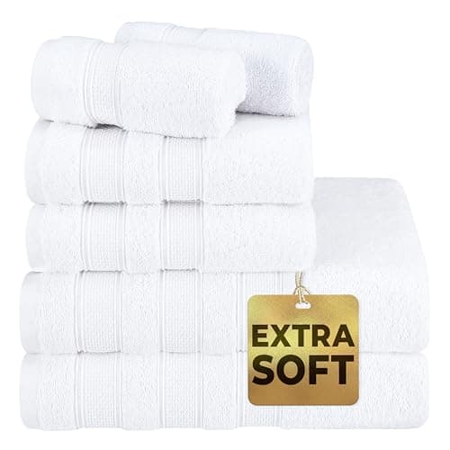 American Soft Linen Salem Bath Towel Set 100 Cotton 6 Piece Towels for Bathroom 2 Bath Towels 2 Hand Towels 2 Washcloths White