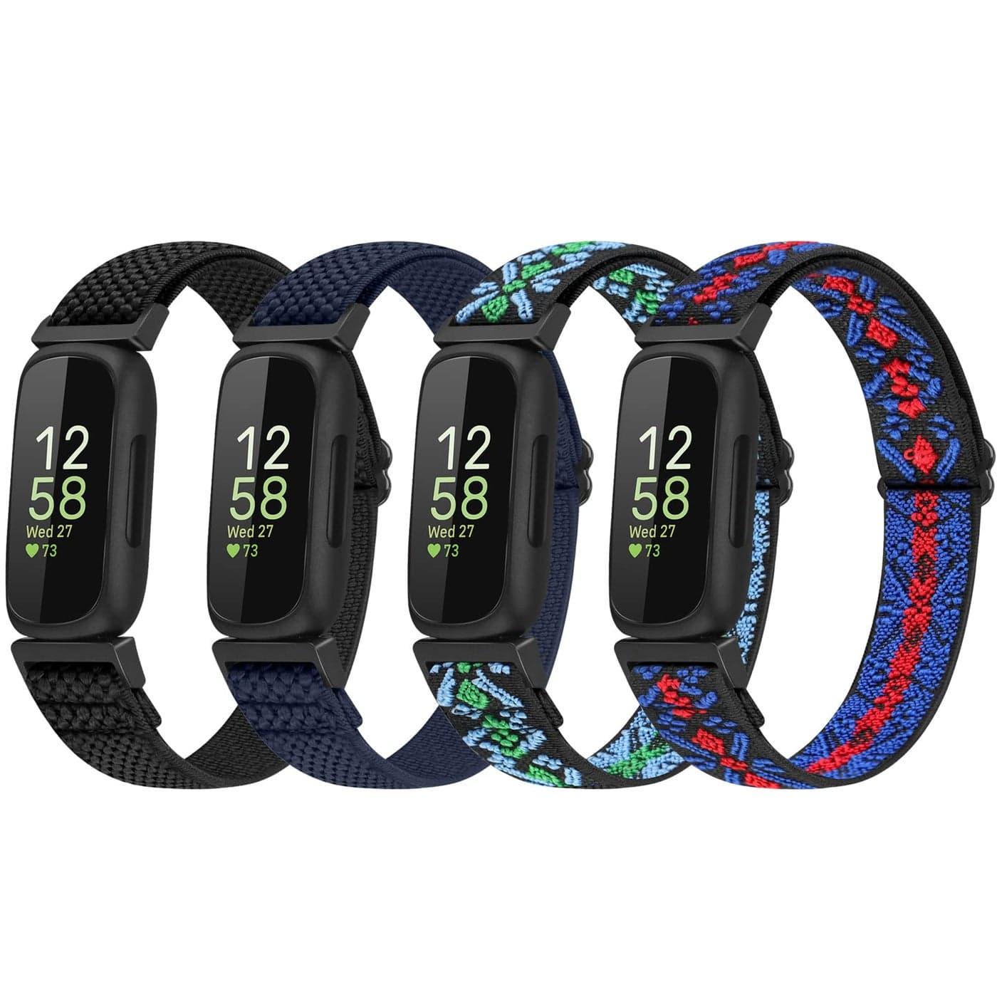 Vodtian 4 Pack Bands Compatible with Fitbit Inspire 3/Inspire 2/Inspire/Inspire HR/Ace 3/Ace 2 Band, Elastic Adjustable Nylon Loop Straps Replacement Sport Stretchy Wristband for Women Men