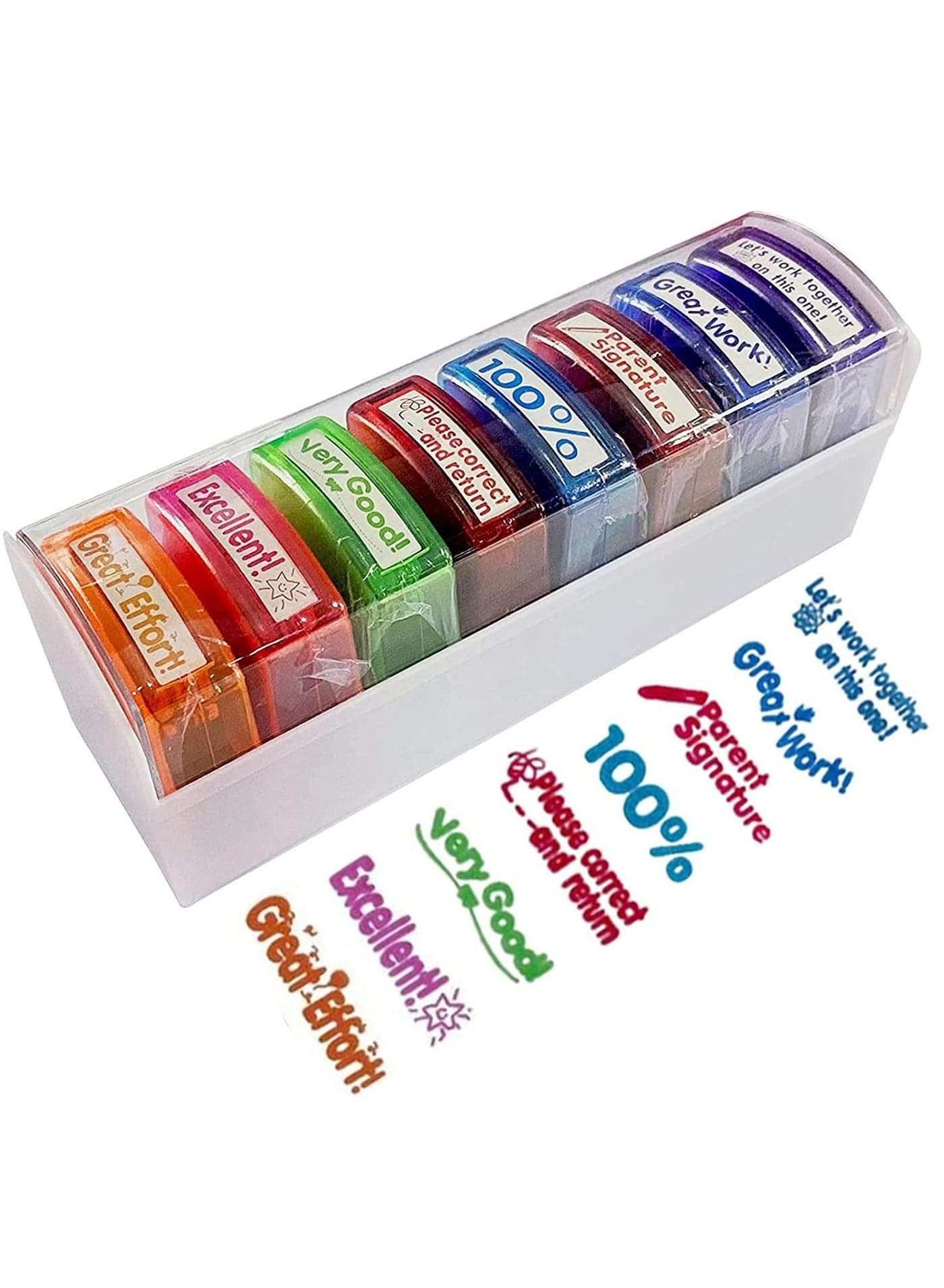 Bertiveny Teacher Stamps for Grading Classroom, Parent Signature Teacher Self-Inking Stamp Set Stamps for Homework Teacher Supplies with 8 pcs