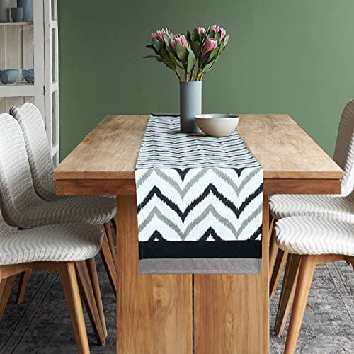Dekor World Chevron Printed Black Cotton Table Runner (33x180cm) (Pack of 1 Piece)-6 Seater Dinning & Center Table