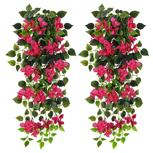 Elecxlink Fake Hanging Flowers Plants Bougainvillea ArtificialUV Resistant Faux Silk Flower Fabric Vine for Indoor Outdoor Garden Porch Eave Fence Wedding Wall Spring Summer Decor