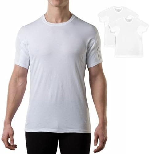 Men's Sweatproof Undershirt - Cotton Crew Neck T-Shirt with Underarm Sweat Pads - Original Fit - Aluminum-Free Alternative - White 2-Pack - X-Small