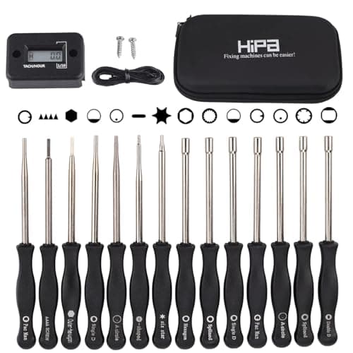 HIPA Pack-of-14 Carburetor Adjustment Tool + RPM Tachometer Hour Meter for 2-Cycle Small Engine, Compatible with Poulan STHIL Echo Ryobi Troy Bilt Trimmer Leaf Blower Weedeater Chainsaw