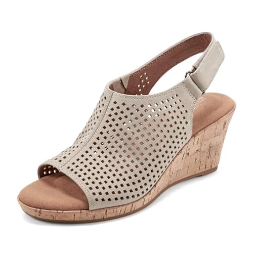 Rockport Women's BRIAH PERF SLING Sandal, Taupe Leather, 8 M US