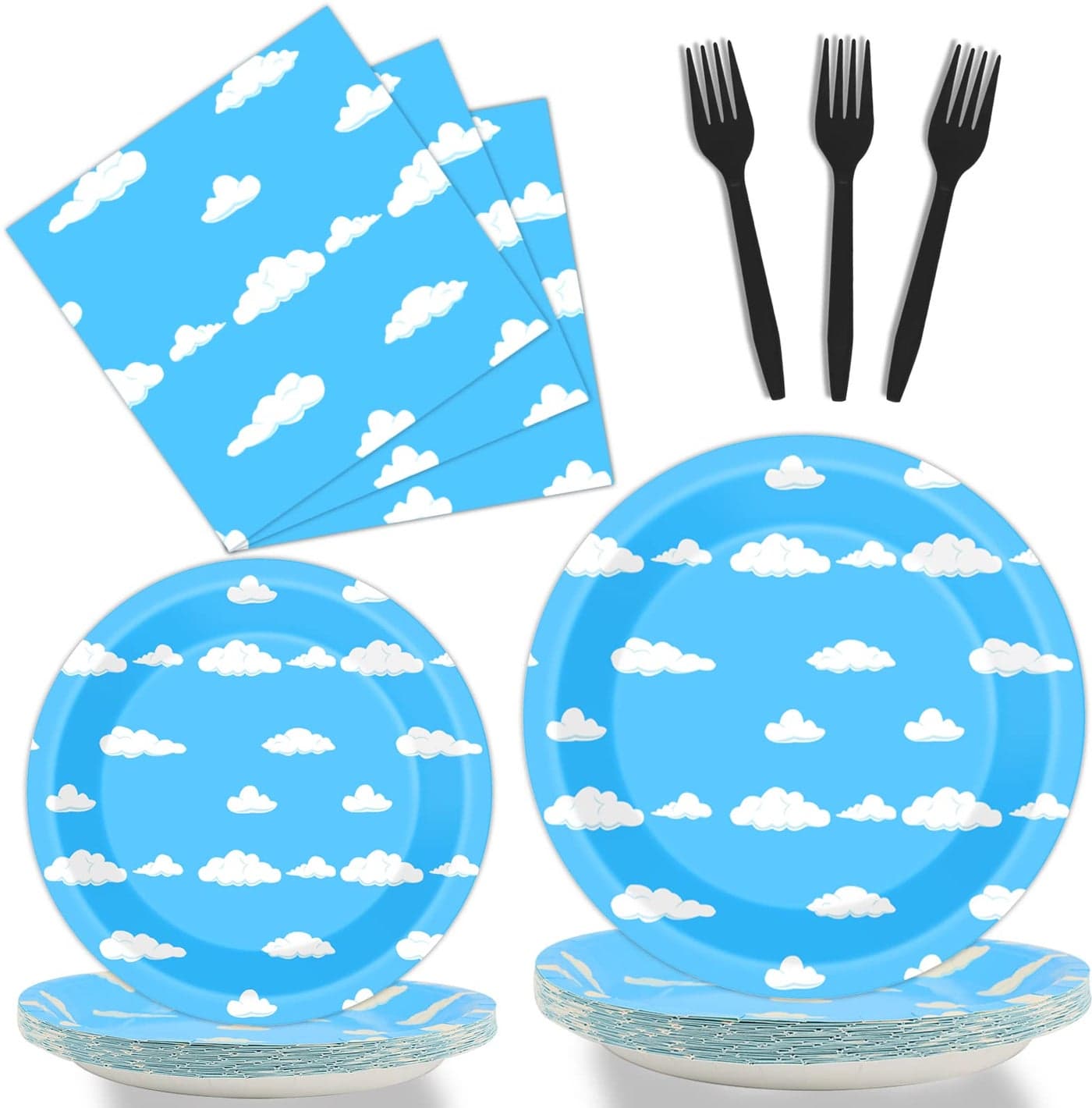 96 Pcs Blue Sky White Clouds Party Plates and Napkins Party Supplies Cartoon Story Party Tableware Set Clouds Theme Party Decorations Favors for Girls Boys Birthday Baby Shower Serves 24