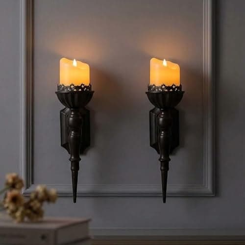 Birminwind Gothic Wall Candle Sconces Set of 2 Black Wall Mounted Candle Holders Halloween Decor for Indoor Living Room Bathroom