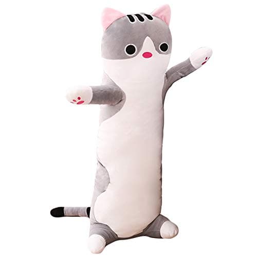 Jensquaify Long Cat Plush Pillow Cat Stuffed Animals Body Pillow Cute Kitten Plush Hugging Pillow Toy Gifts for Kids Gray 1968 inch