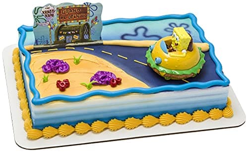 DecoSet SpongeBob Square Pants Krabby Patty Cake Topper 2Piece Birthday Party Set with Rolling Car Figure for Fun After the Party 3H x 425W