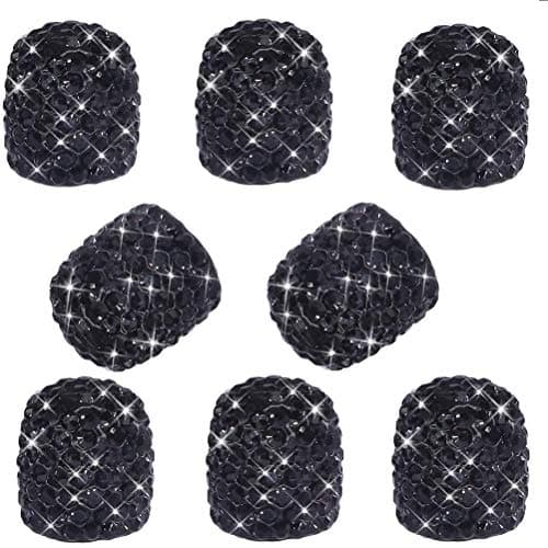 8 Pack Bling Valve Stem Caps Sparkling Handmade Crystal Rhinestone Car Tire Valve Caps Bling Car Stem Covers Xmas Decor Chrome Attractive Dustproof Black