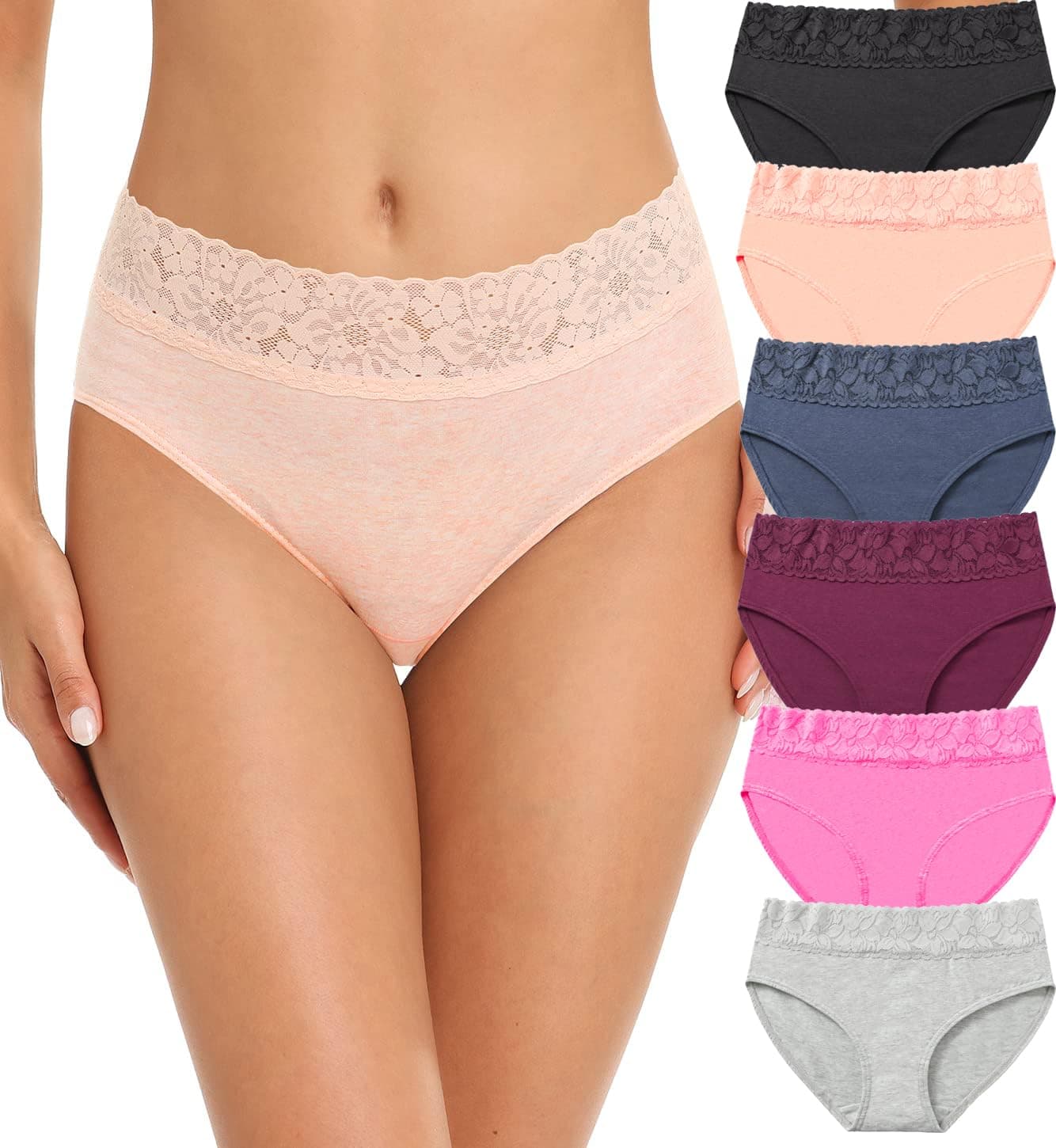 NICSY Womens Underwear Cotton Bikini Panties Lace Soft Hipster Panty Ladies Stretch Full Girls Briefs (Multicolor) (L, Pack 6 Multi)