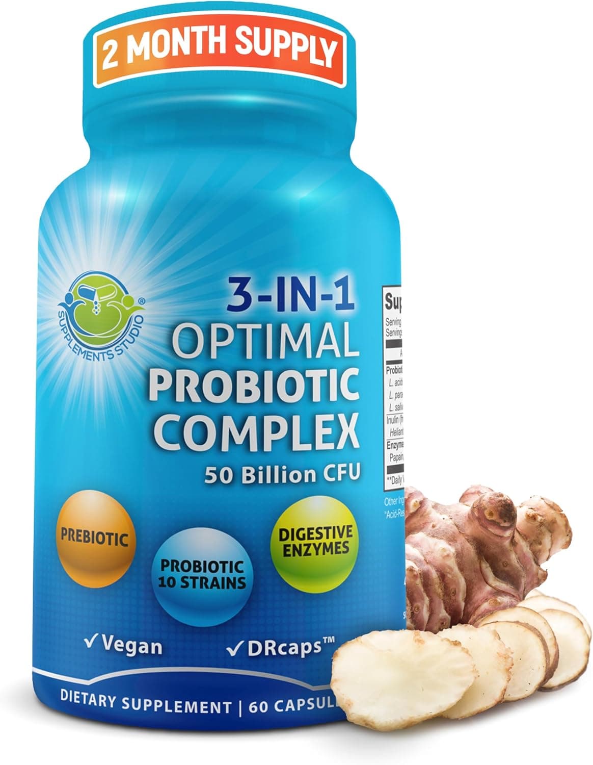 Probiotics with Digestive Enzymes and Prebiotic for Women and Men 3in1 Vegan Probiotic Prebiotic Multi Enzyme Complex for Gut Health Maximum Absorption DelayedRelease Capsules