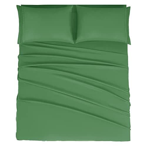 Mejoroom King Size Bed Sheet Set - Hotel Luxury 1800 Bedding Sheets & Pillowcases - 16" Deep Pocket Fitted Sheet, Soft, Breathable, Wrinkle & Fade Resistant - 4 Piece(King, Calla Green)