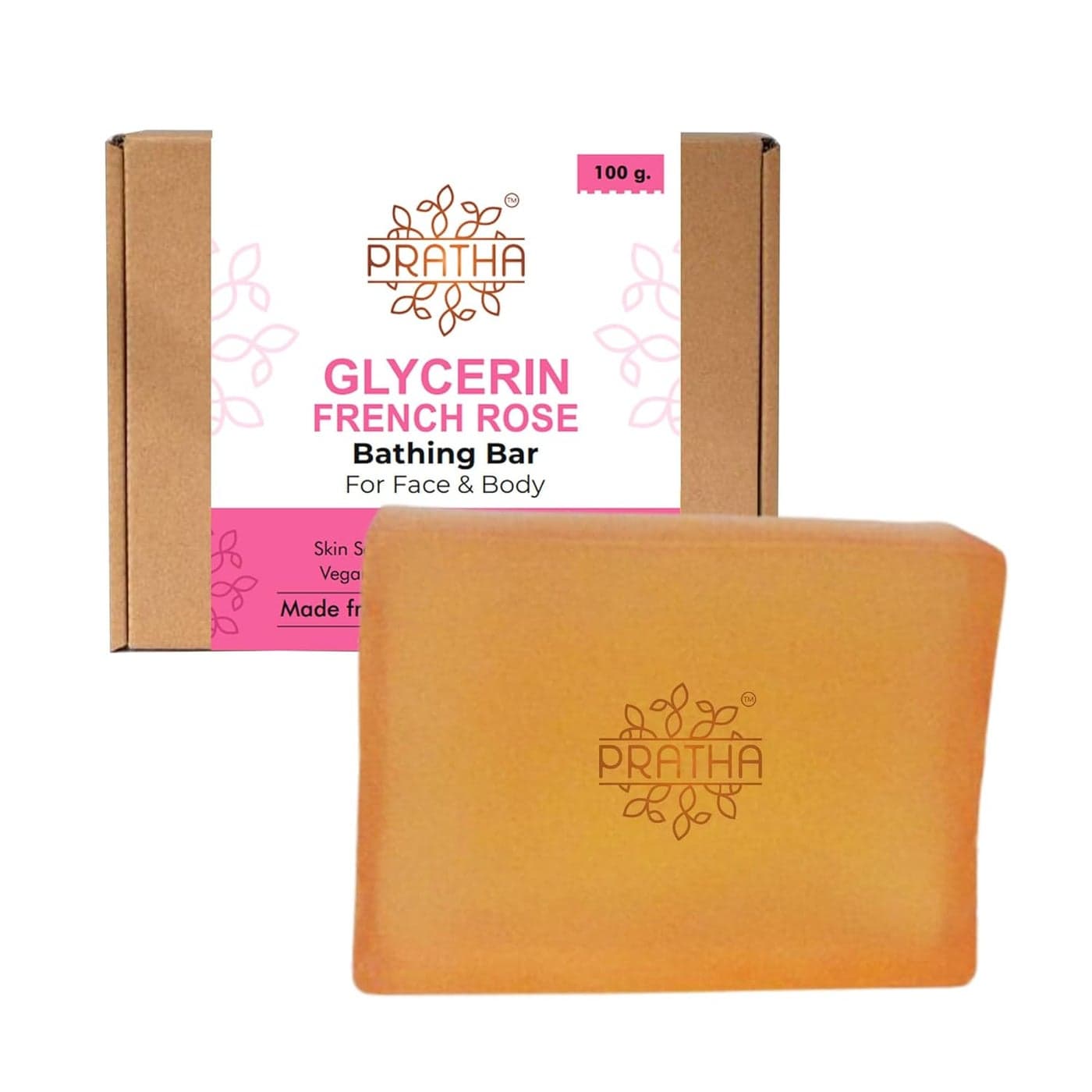 Pratha Natural Glycerin Herbal French Rose Soap 100gm Moisturizing and Gentle Cleansing with a Delicate Floral Scent Pack of 2