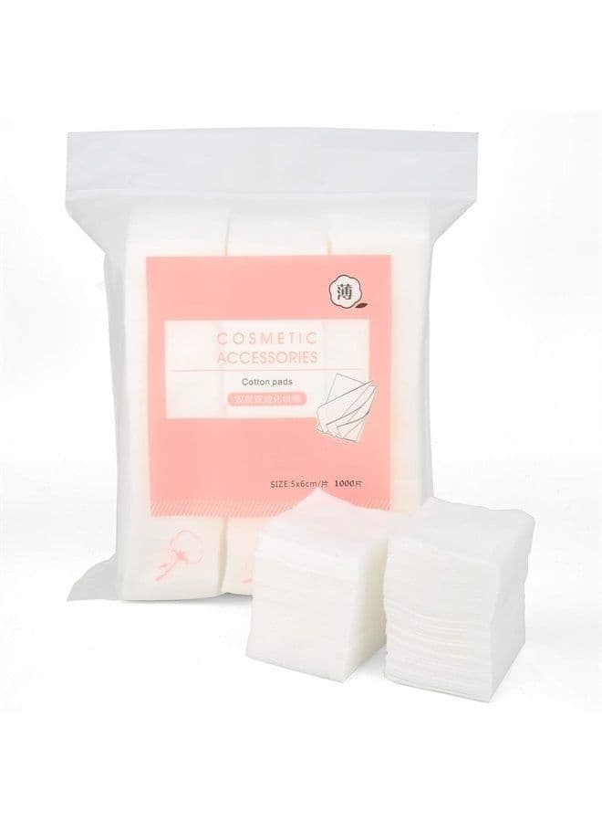 1000PCS Ultra Thin Makeup Remover Cotton Pads Perfect for Face Lips Eyes Nails Polish Makeup Remover Cleansing & Daily Skin Care, Square, Lint-Free