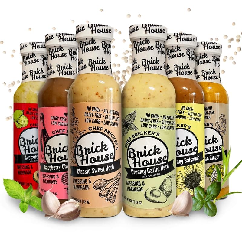 Low Sodium Salad Dressing, 6pk Six Different Flavors Vegan Salad Dressing Option, Balsamic Vinaigrette Dressing, Avocado Ranch Dressing by Brick House