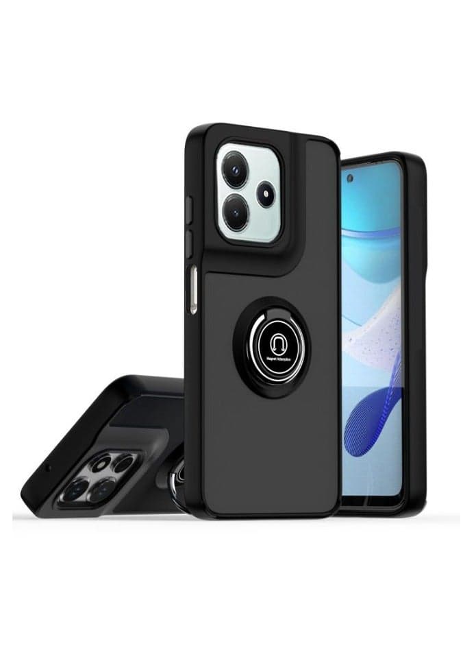 for realme C63 4G Case, TPU + Hard PC Magnetic Ring Car Mount Stand Bumper Cover Full Portection Shockproof Phone Case for realme C63 4G, Black