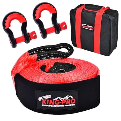 KING-PRO Snatch Strap Recovery Kit 3" x 20ft, 33,000lbs Breaking Strength with 23% Elongation, 100% Nylon Kinetic Towing Strap with 2pcs Heavy Duty 3/4 D Ring Shackles for Truck SUV ATV Off Road