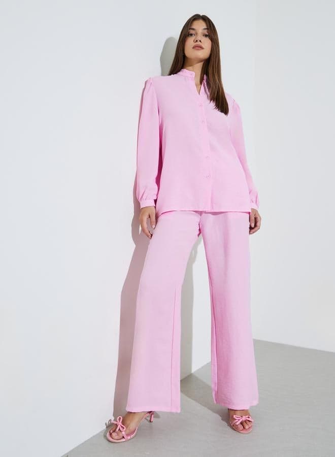 Pink Longline Shirt and Wide Leg Pants Co-Ord Set