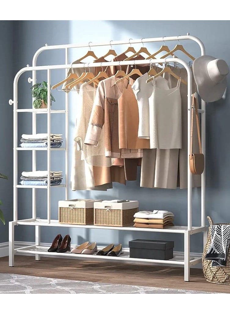 Clothes Rack,Open Wardrobe Coat Racks,Freestanding Hanger Double Rods,Mobile Coat Rack,Multifunctional Bedroom Clothes Rack,Metal Clothes Rail,for Dressing Room,Bedroom.