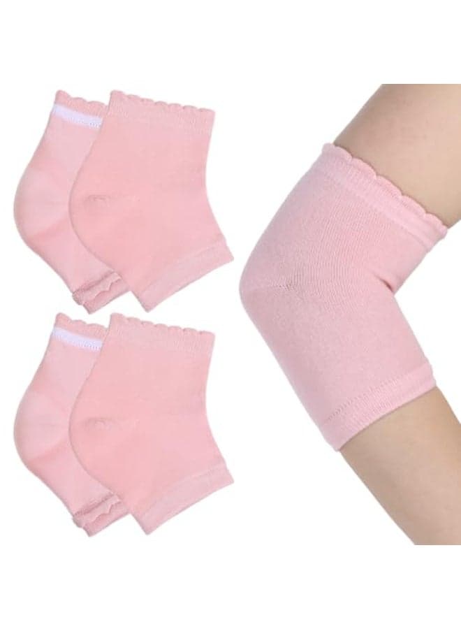 2 Pairs Elbow Protector Elbow Moisturizing Sleeve Heel Gel Cover Socks with Gel Pads Breathable Elastic Elbows Protectors for Dry Cracked Skin Care