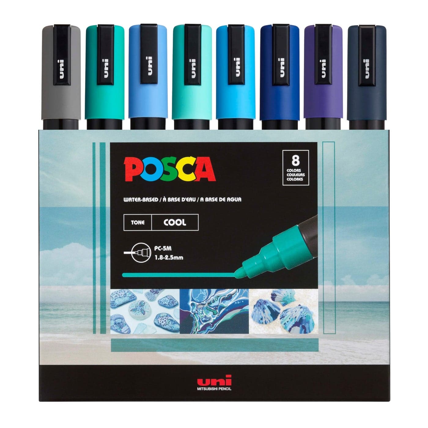 uni POSCA PC5M WaterBased Paint Markers Reversible Medium Tip 1825mm Cool Tone 8 Pack