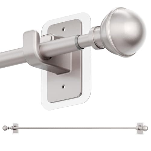 ENJOYBASICS No Drill Curtain Rods for Window 48 to 84 Inches, 5/8 Inch Diameter Renter Friendly Drapery Rod with Adhesive Brackets without Drilling, Adjustable from 27 to 90 Inches, Nickel