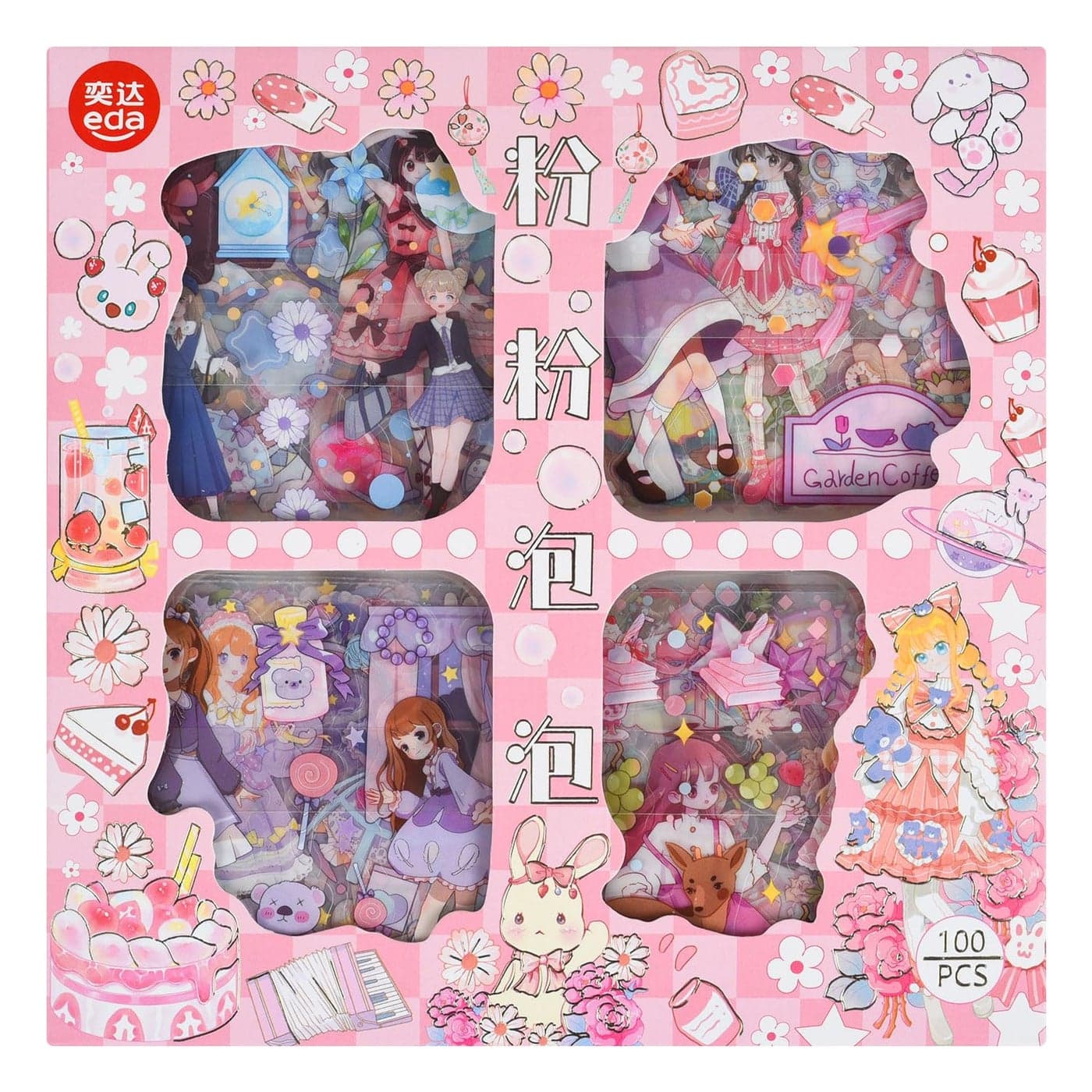 EAMOTOL 100 Sheets Kawaii Girls Stickers Kit for Journaling Cute Sweet Cartoon PET Transparent Collage Scrapbooking Supplies Sticker Decal for Junk Journals Handbook Laptop Cards DIY Arts Crafts