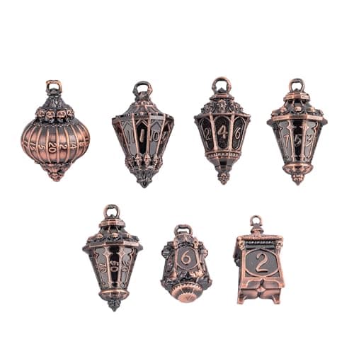Cusdie 7Piece Lantern DND Dice SetMetal Dice with Skull Dice Bag Perfect for Tabletop RPGs Board Games Gifting and CollectingAncient Copper