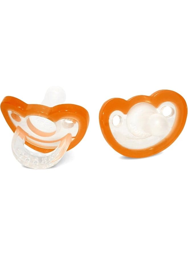 RaZbaby Jollypop Pacifier for Babies 3 Months and Up, USA Made, Natural Shaped Orthodontic Binky, Medical-Grade 100% BPA-Free - 2 Pack - Orange