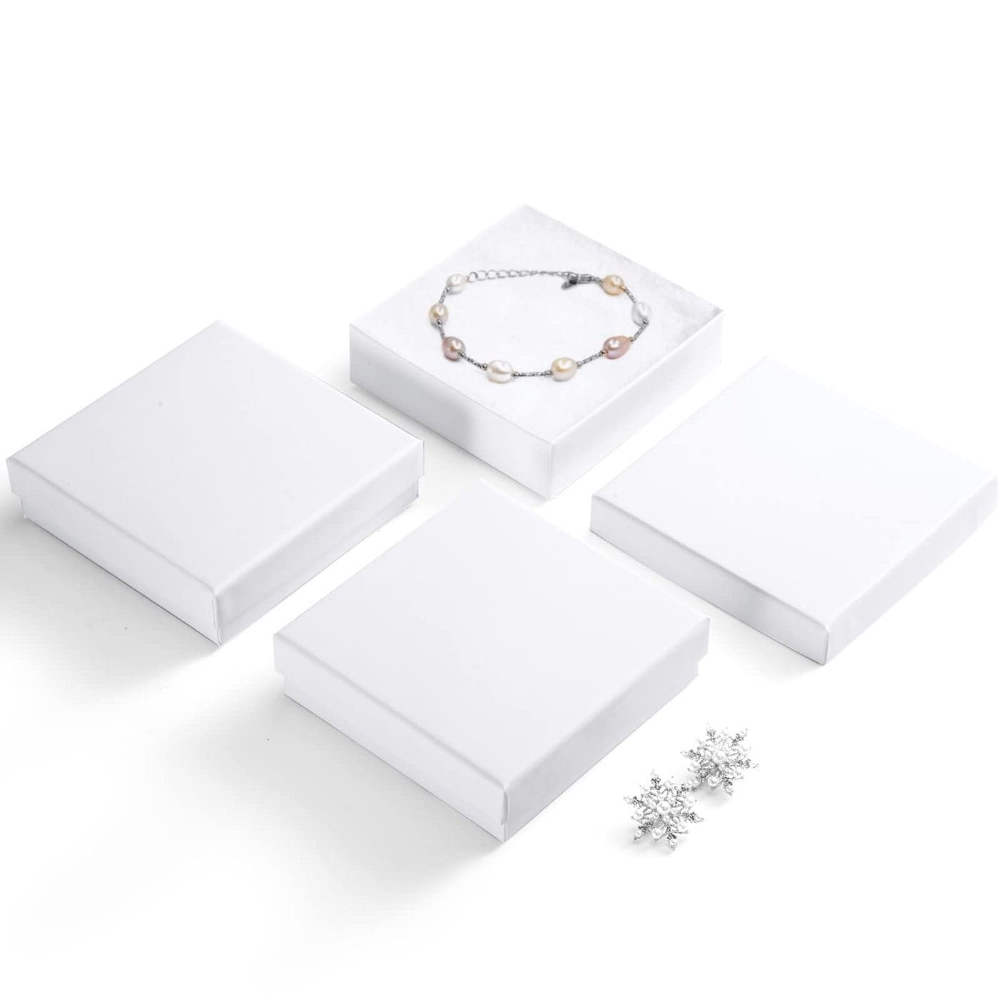 MESHA Cardboard Jewelry Gift Boxes for shipping Glossy Small Gift boxes for Necklace Ring Bracelet Earring Cotton Filled Jewlery Box with Lids White 35x35x1 Inch 20 Pieces