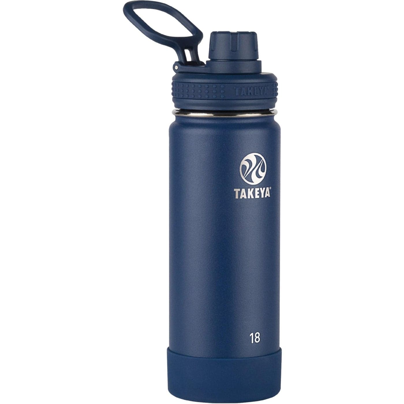 Takeya Actives Water Bottle with Spout Lid Bottle with Double Stainless Steel Insulation Dishwasher Safe BPAFree Bottle with Spout Lid Removable Bumper 18 oz Midnight Blue