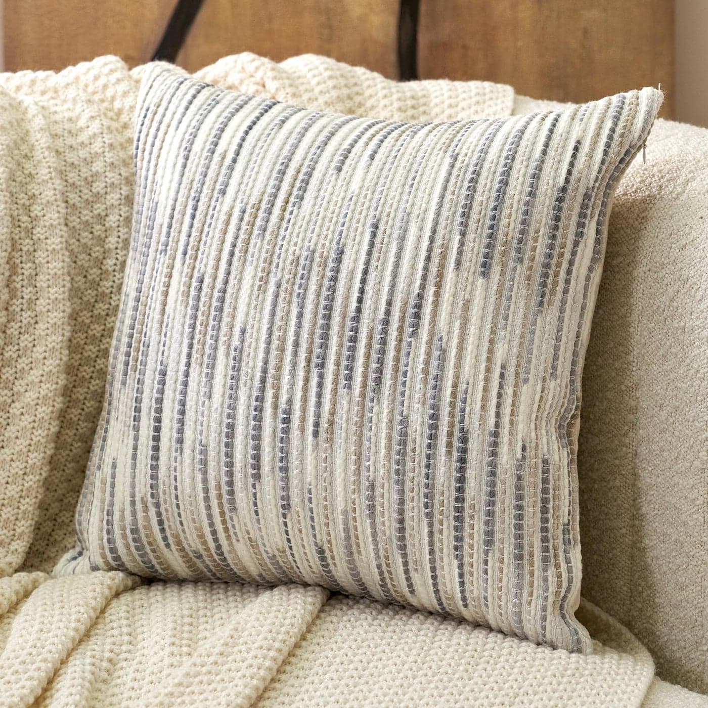 Aeckself Boho Striped Pillow Cover 20x20 Decorative Square Throw Pillow Cover Chenille Neutral Pillowcase for Couch Bedroom Living Room Gray White