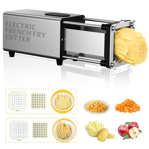 YOTAN Electric French Fry Cutter,French Fry Cutter Stainless Steel with 1/2 & 3/8 Inch Blade,Commercial and Household Electric Fry Cutter,Potato Slicer,Use for Potatoes,Onion,Cucumbers,Apples