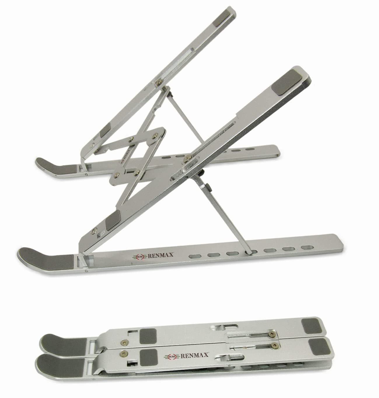 RENMAX Premium Laptop StandTablet StandLaptop Holder Riser 7 Angles Adjustable Foldable Portable Aluminum 1Pc Silver