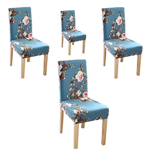 Styleys Polyester Classic Elastic Stretch Removable Washable Short Dining Chair Cover(4 Chair Cover, SLMC160 Sky Blue Flower)