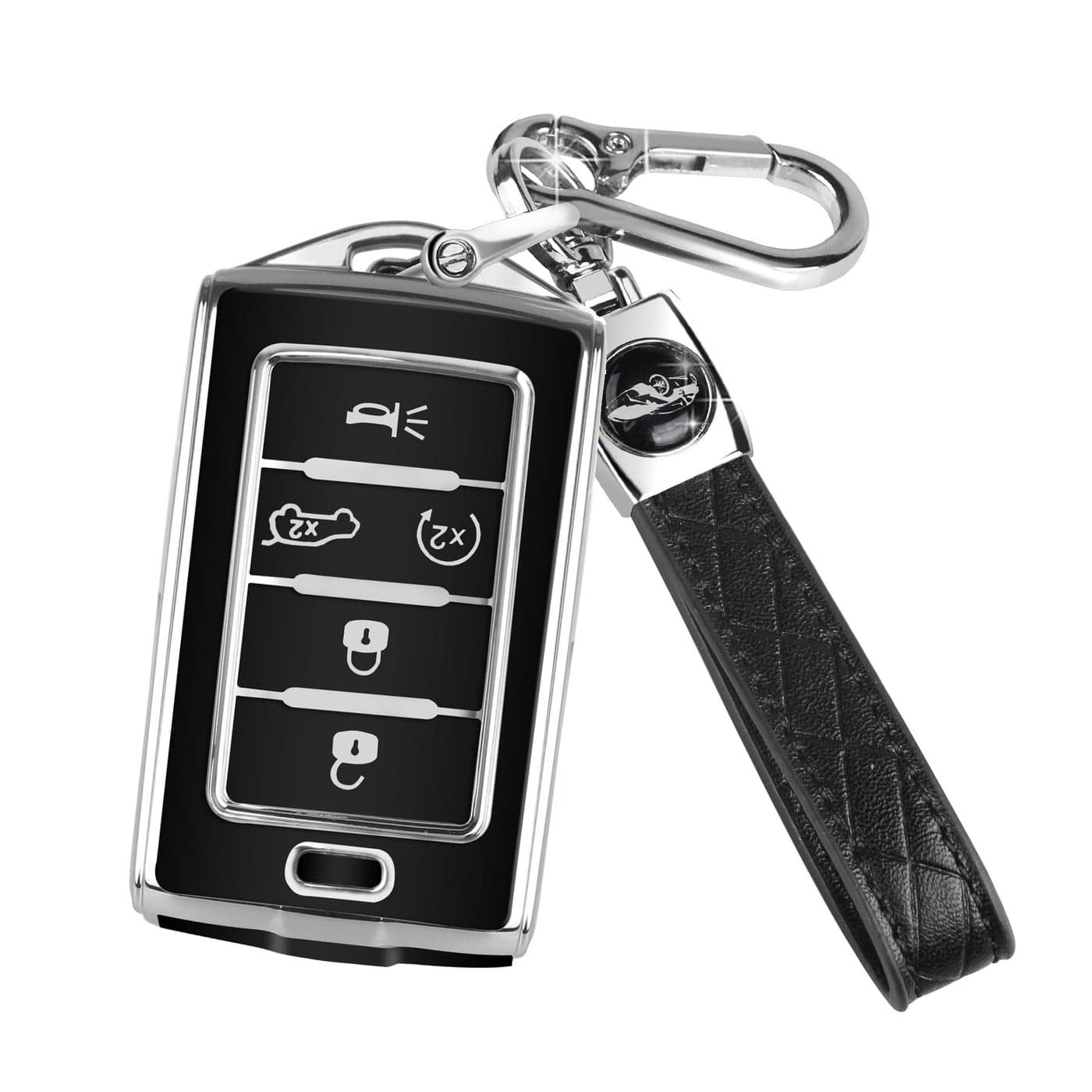 MILD EAST for Jeep Key Fob Cover with Keychain Car Key Case Shell Protection 5 Buttons Fit for Jeep Grand Cherokee Wagoneer Grand Cherokee L 2021 2022 2023 Soft TPU Accessories Silver Black