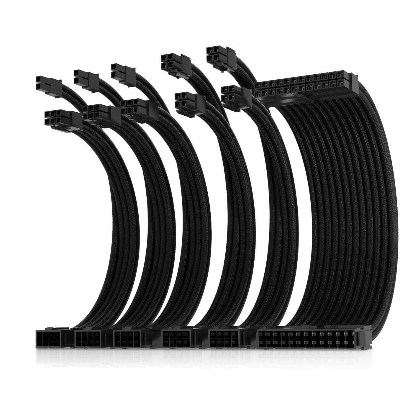 Asiahorse 16AWG Pro Power Supply Sleeved Cable for Power Supply Extension Cable Wire Kit 1x24PIN 2x8PORT 44 MB3x8PORT 62 PCIE 30cm Length with CombsDual EPS Black