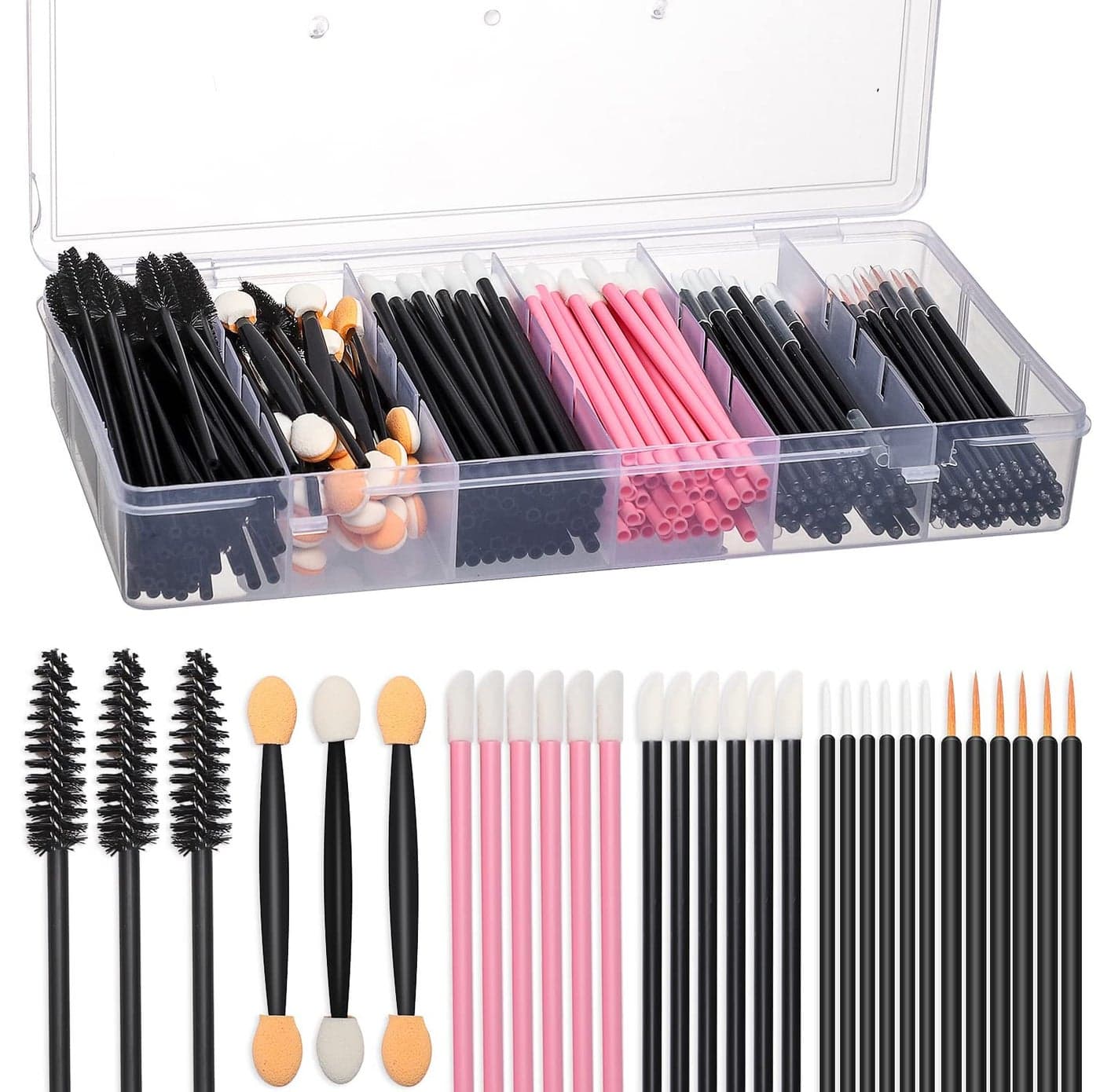 300pcs Disposable Makeup Tool KitBrow brushMascara brushLip ApplicatorsEyeshadow applicatorsEye liner brushJASSINS Makeup Disposable Accessories With Organizer Box