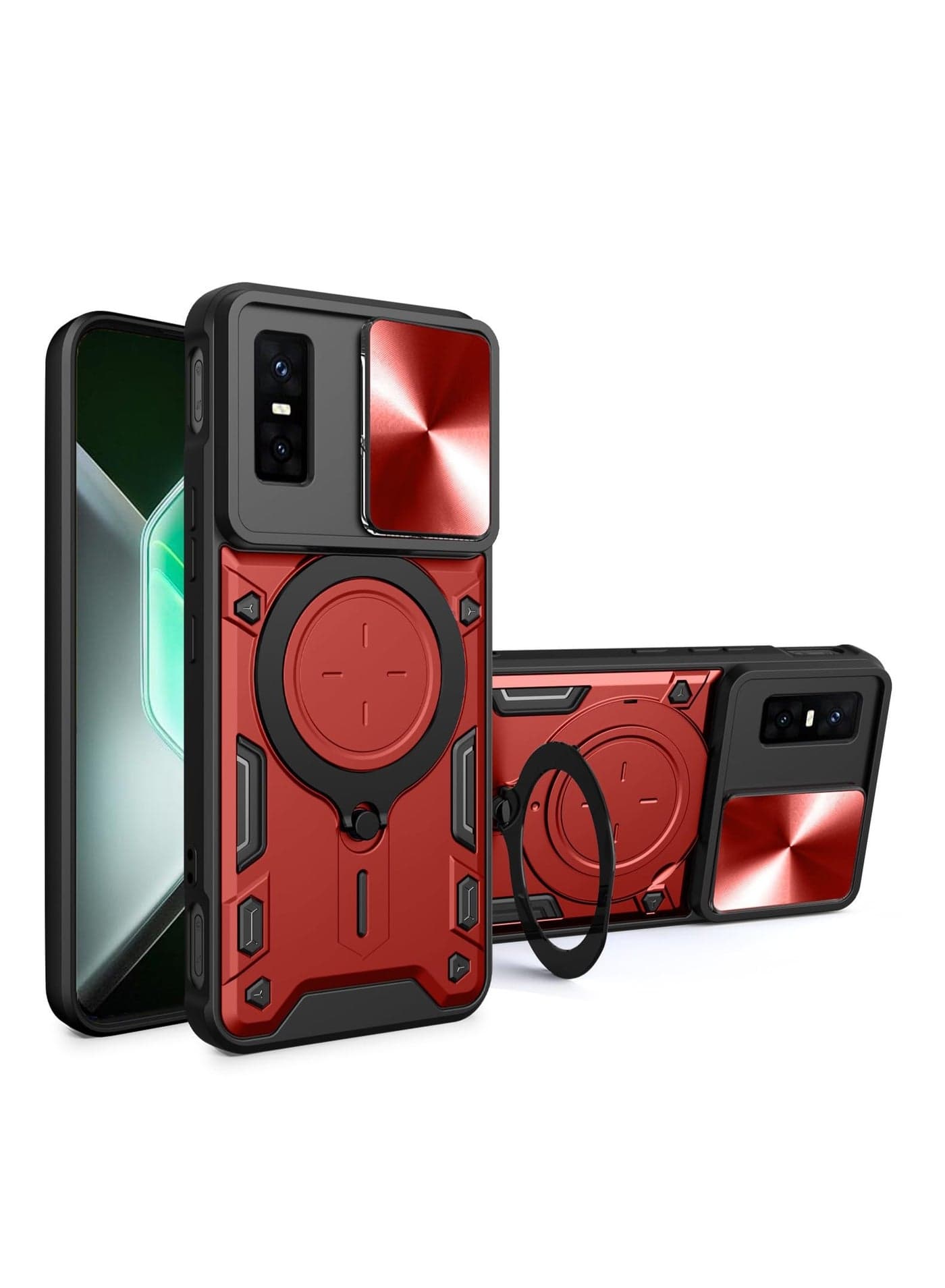 Case Compatible with Infinix GT 30 Pro 5G, Anti-Drop Shockproof Armor Case with Slide Camera Cover and Magnetic Ring Stand Holder, 2-in-1 Hybrid PC+TPU Durable Cover